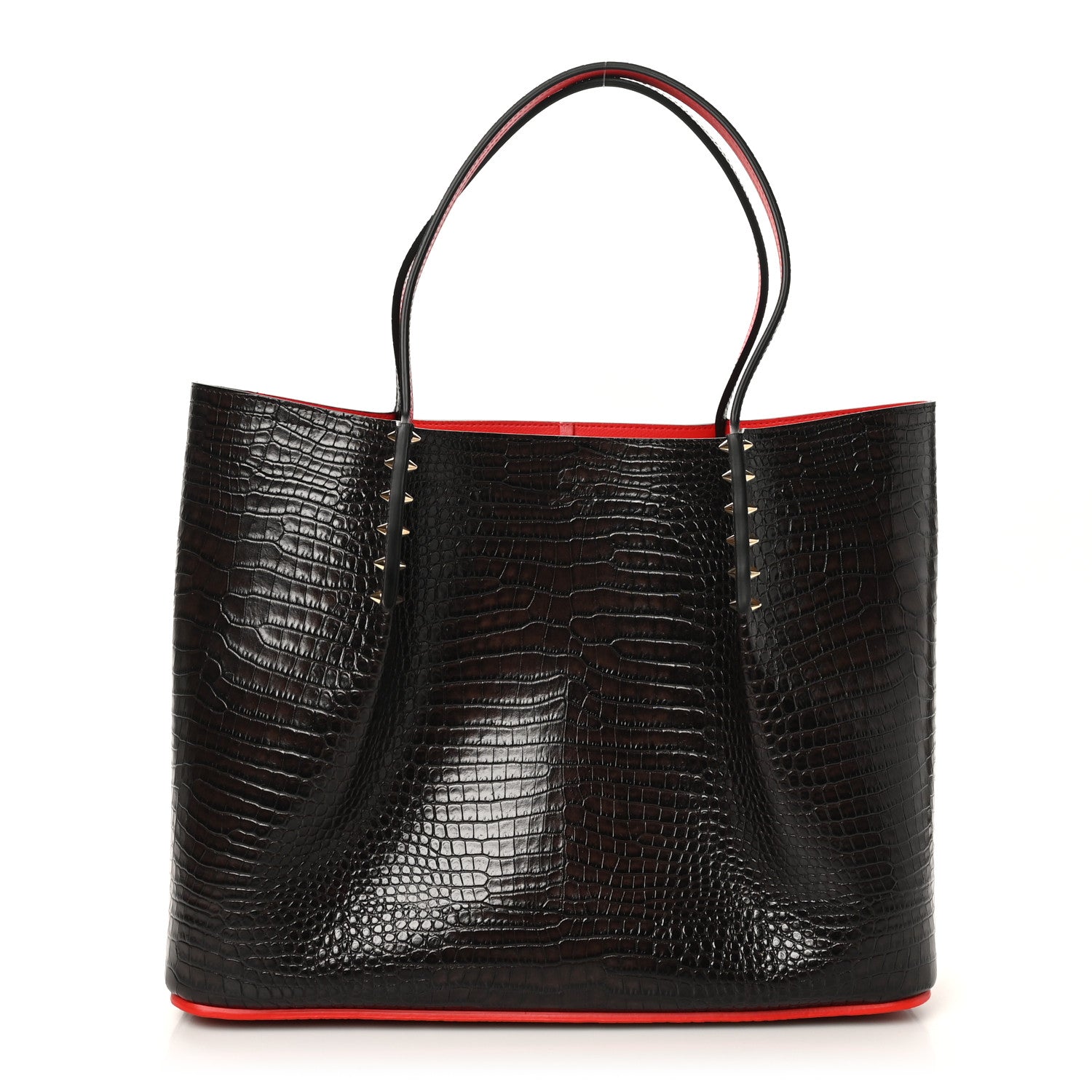 Christian Louboutin Calfskin Crocodile Embossed Spikes Large Cabarock Espresso 1 of 9