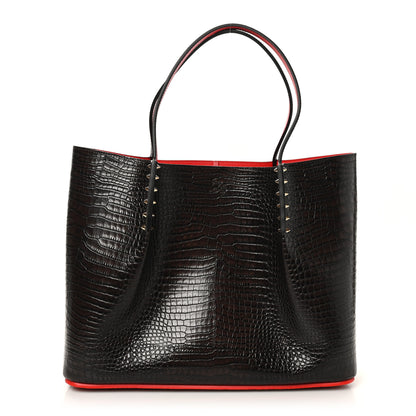 Christian Louboutin Calfskin Crocodile Embossed Spikes Large Cabarock Espresso 1 of 9