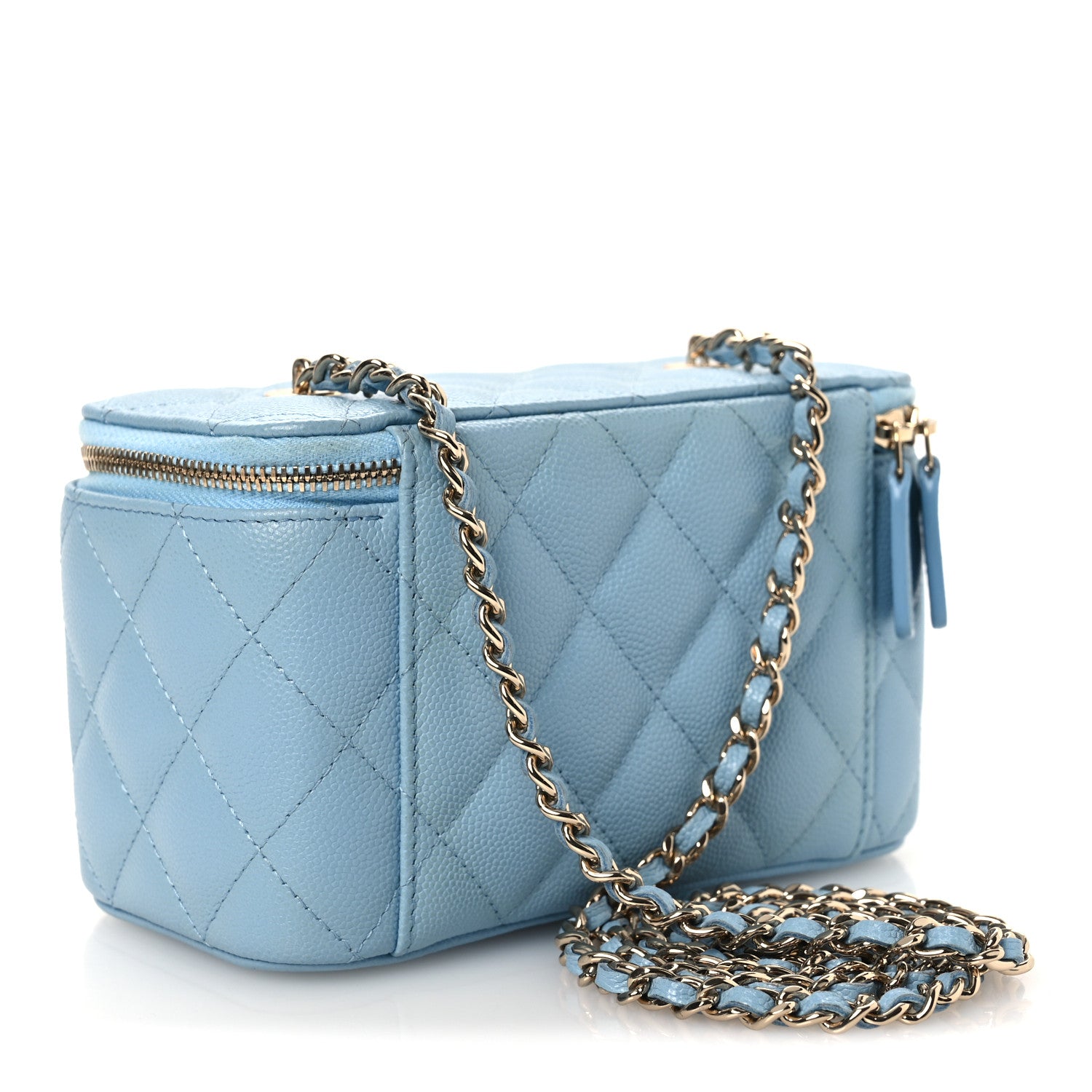 Chanel Caviar Quilted Small Tiny CC Vanity Case With Chain Light Blue 3 of 16