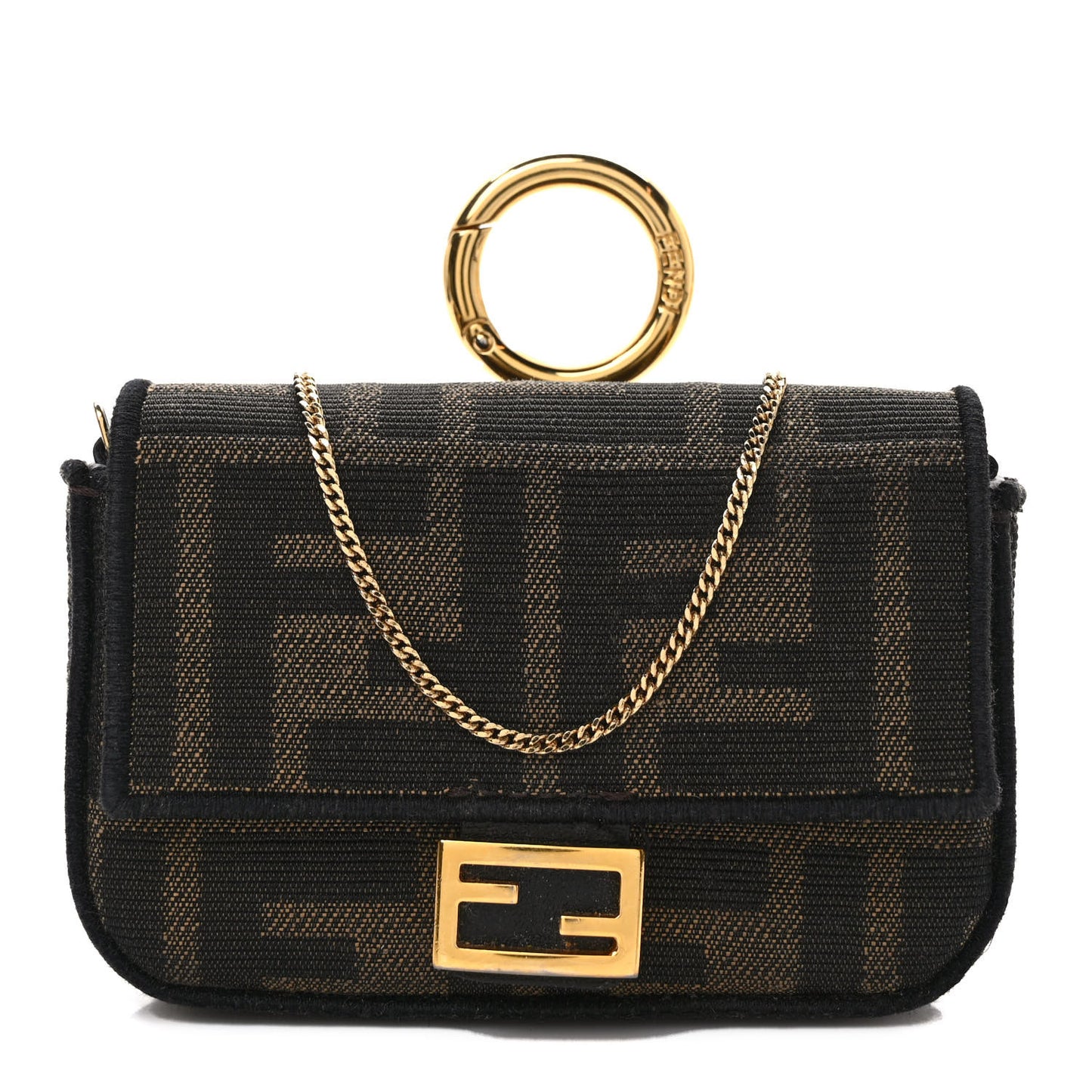 Fabric Jacquard FF 1974 Nano Baguette Charm Tobacco Moro Black