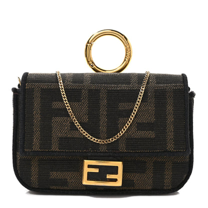 Fendi Fabric Jacquard FF 1974 Nano Baguette Charm Tobacco Moro Black 1 of 9
