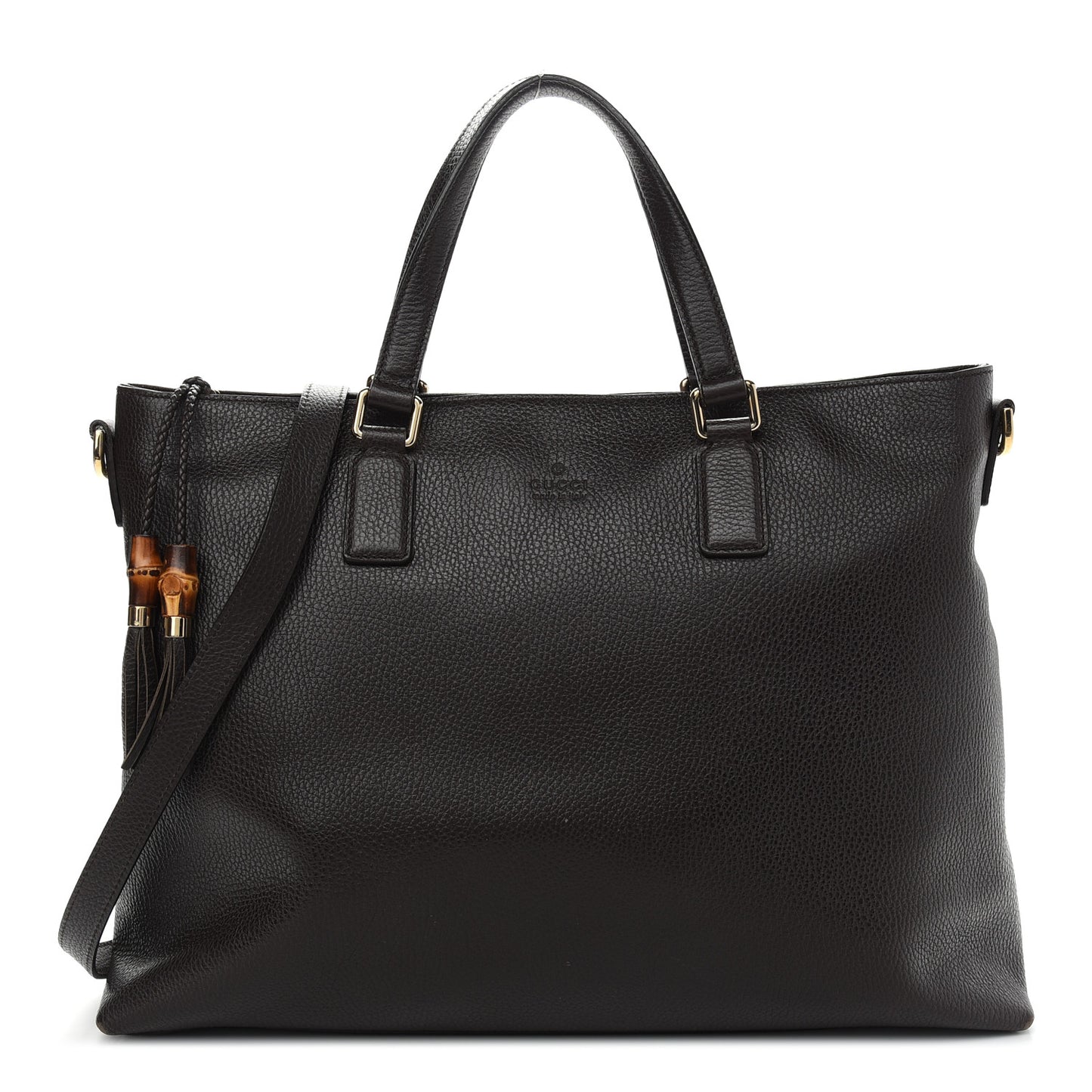 Calfskin Large Bamboo Tassel Top Handle Tote Brown