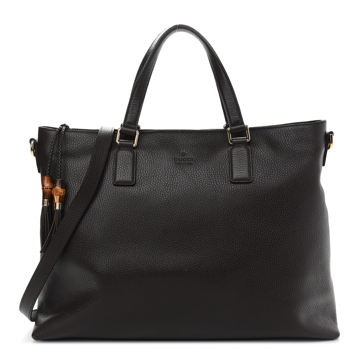 Gucci Calfskin Large Bamboo Tassel Top Handle Tote Brown 1 of 15