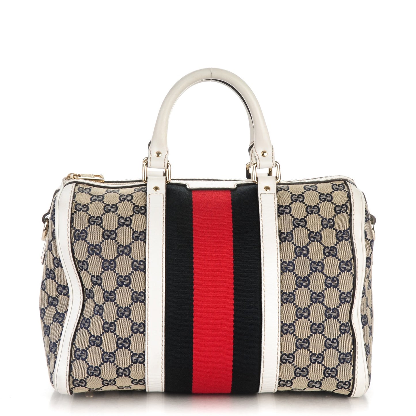 Monogram Selleria Calfskin Vintage Web Medium Boston Beige Blue Mystic White