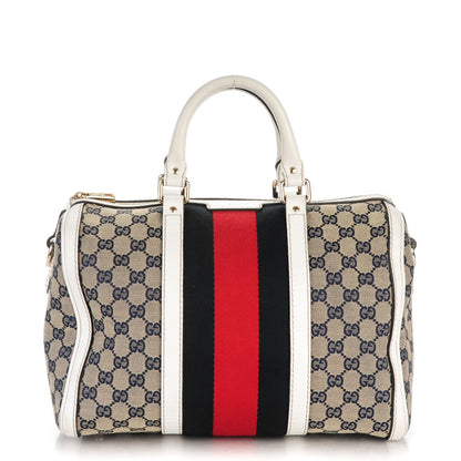 Gucci Monogram Selleria Calfskin Vintage Web Medium Boston Beige Blue Mystic White 1 of 7