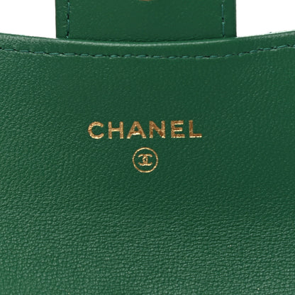 Chanel Lambskin Quilted Flap Card Holder Wallet Green 6 of 8
