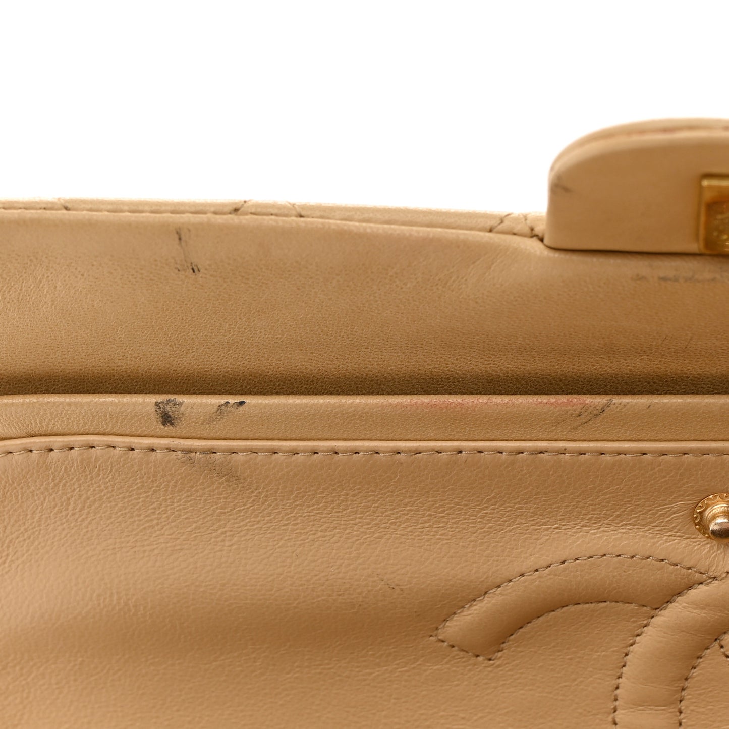 Lambskin Quilted Medium Double Flap Beige