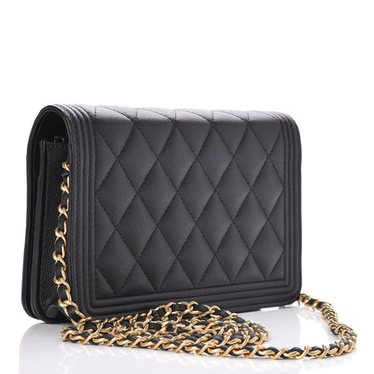 Chanel Caviar Quilted Boy Wallet On Chain WOC Black 3 of 9