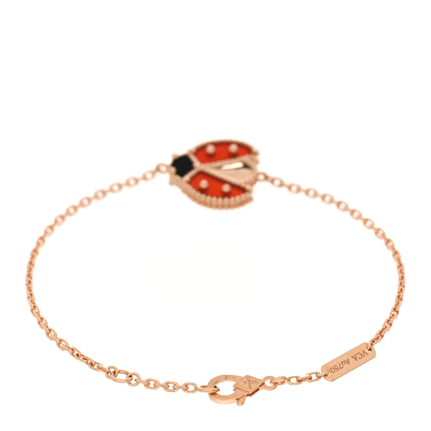 18K Rose Gold Carnelian Onyx Lucky Spring Open Wing Lady Bug Bracelet