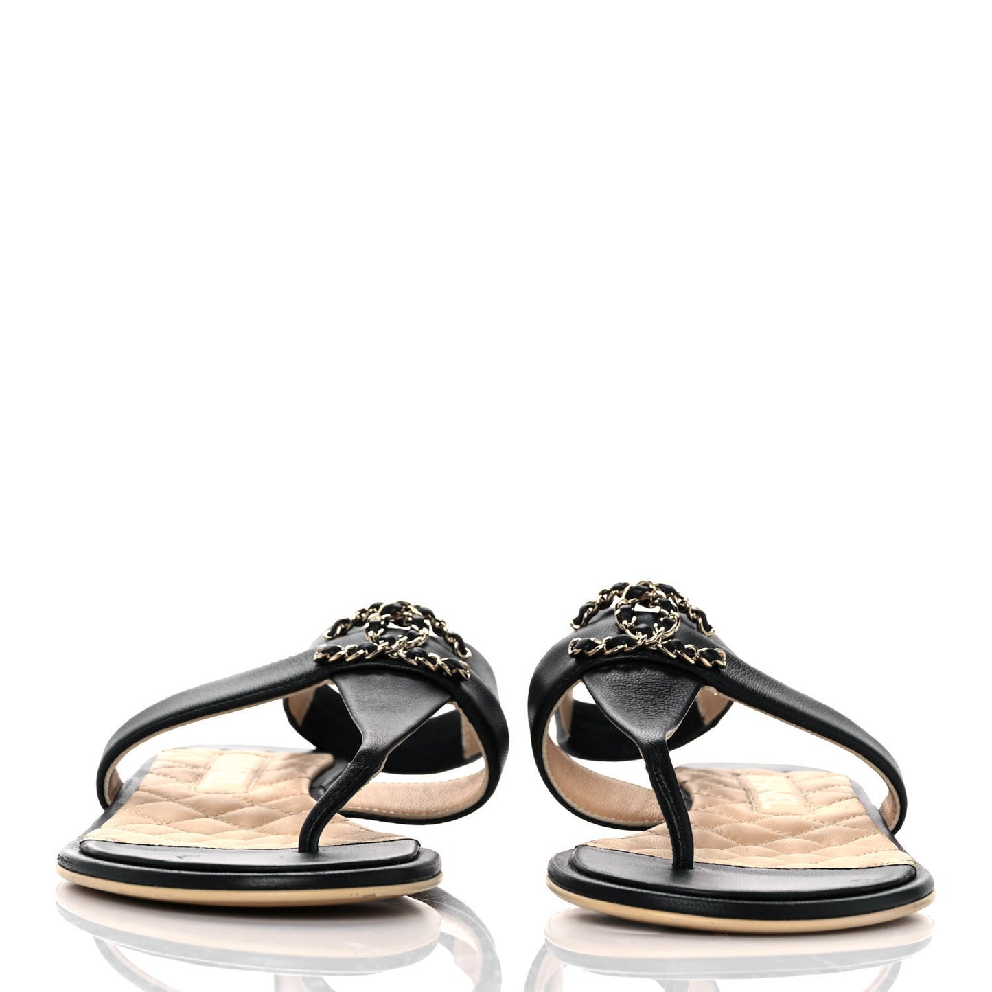 Lambskin Chain CC Thong Sandals 38 Black