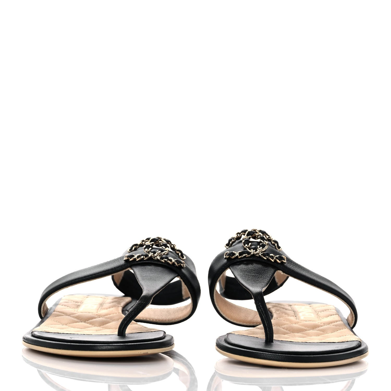 Chanel Lambskin Chain CC Thong Sandals 38 Black 2 of 8