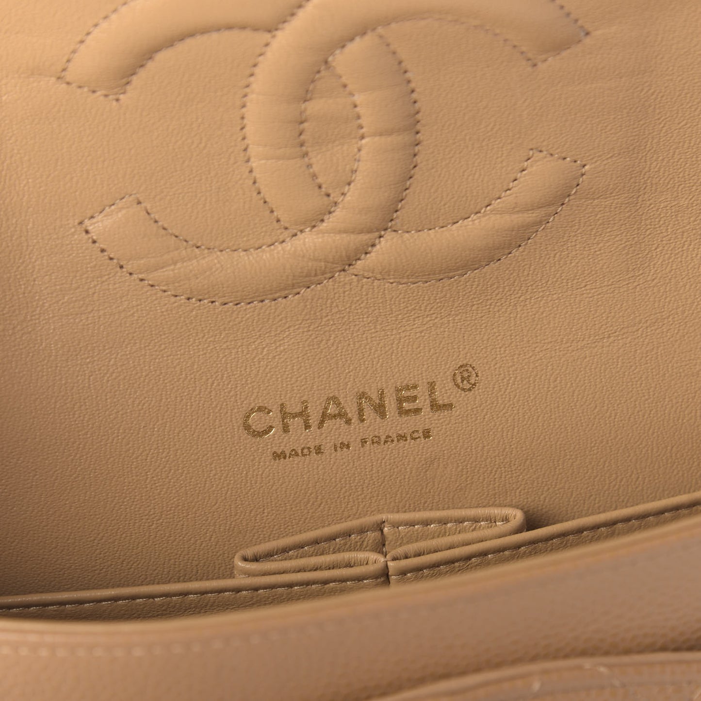 Caviar Quilted Medium Double Flap Beige