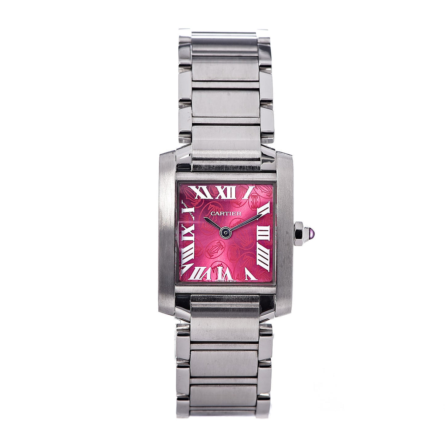 Stainless Steel 20mm Tank Francaise Quartz Watch Raspberry