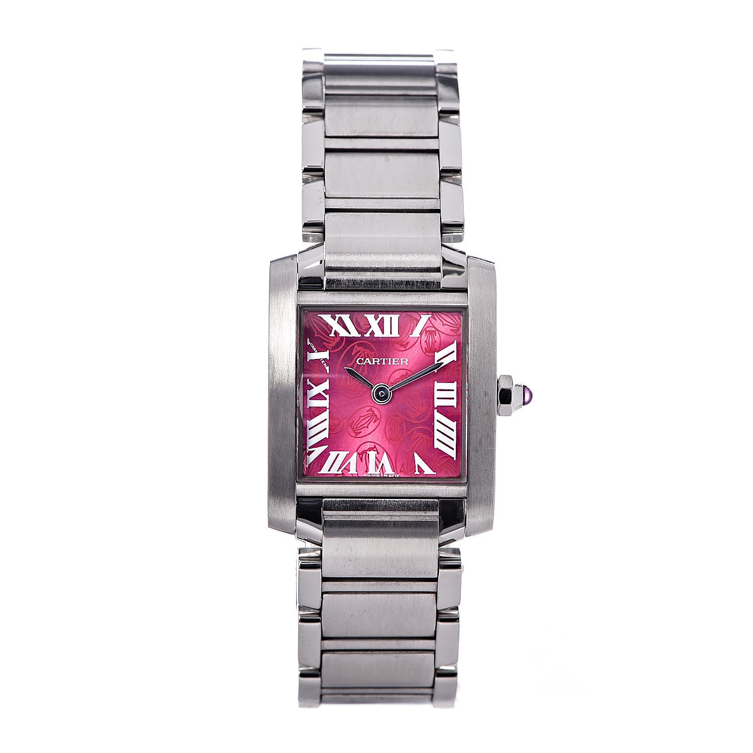 Cartier Stainless Steel 20mm Tank Francaise Quartz Watch Raspberry 1 of 8