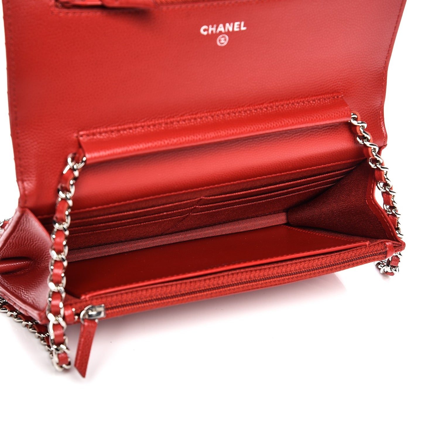 Caviar Chevron Quilted Wallet On Chain WOC Red