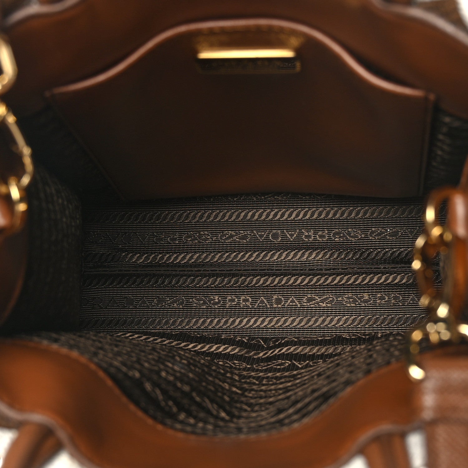 Prada Jacquard Saffiano Triangolo Symbole Embroidered Micro Tote Tobacco Talco 5 of 8