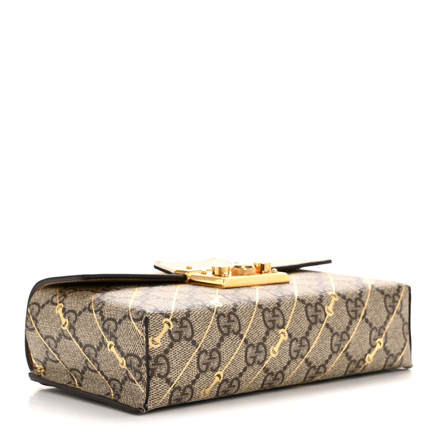 GG Supreme Monogram Calfskin Horsebit Print Mini Padlock Top Handle Shoulder Bag Beige Ebony Light Pink