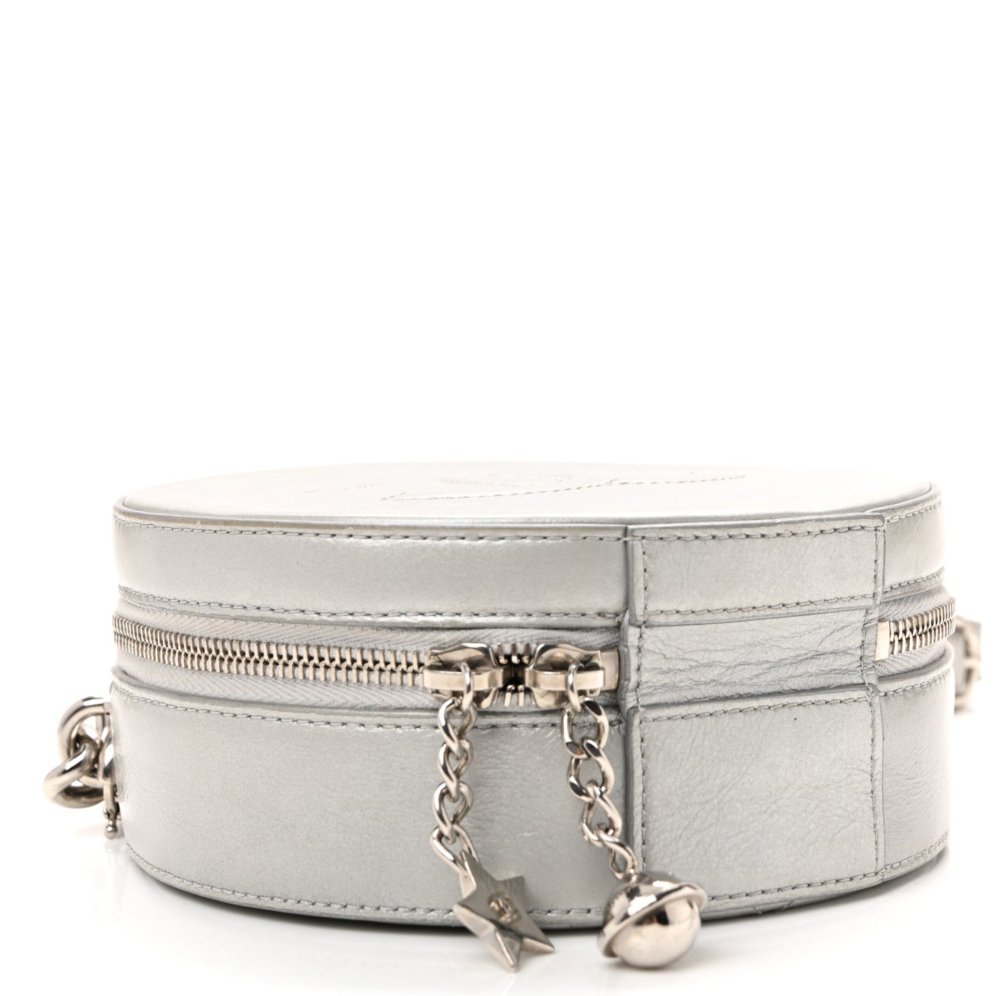 Metallic Glazed Calfskin Round As Earth Evening Bag Silver
