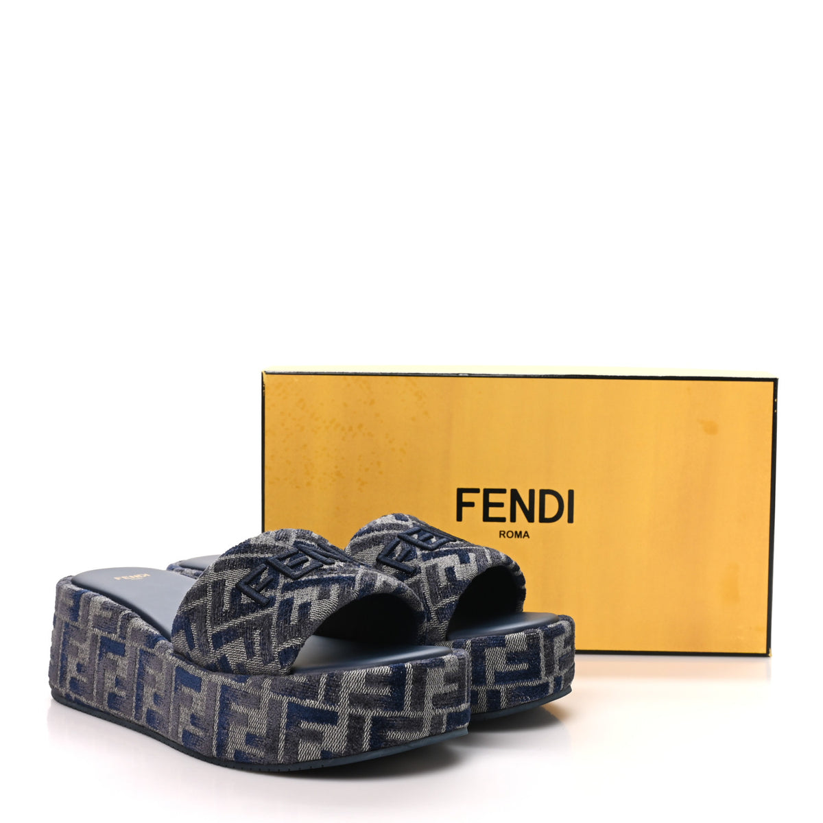Fendi Chenille Womens FF Sunshine Flatform Slide Sandals 41 Grigio Blue 9 of 9