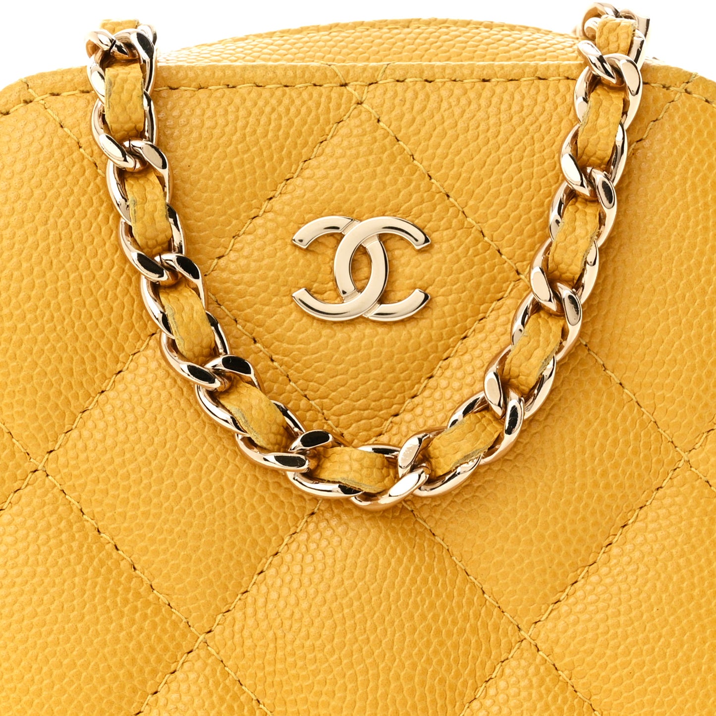 Caviar Quilted Phone Holder Wallet On Chain WOC Yellow