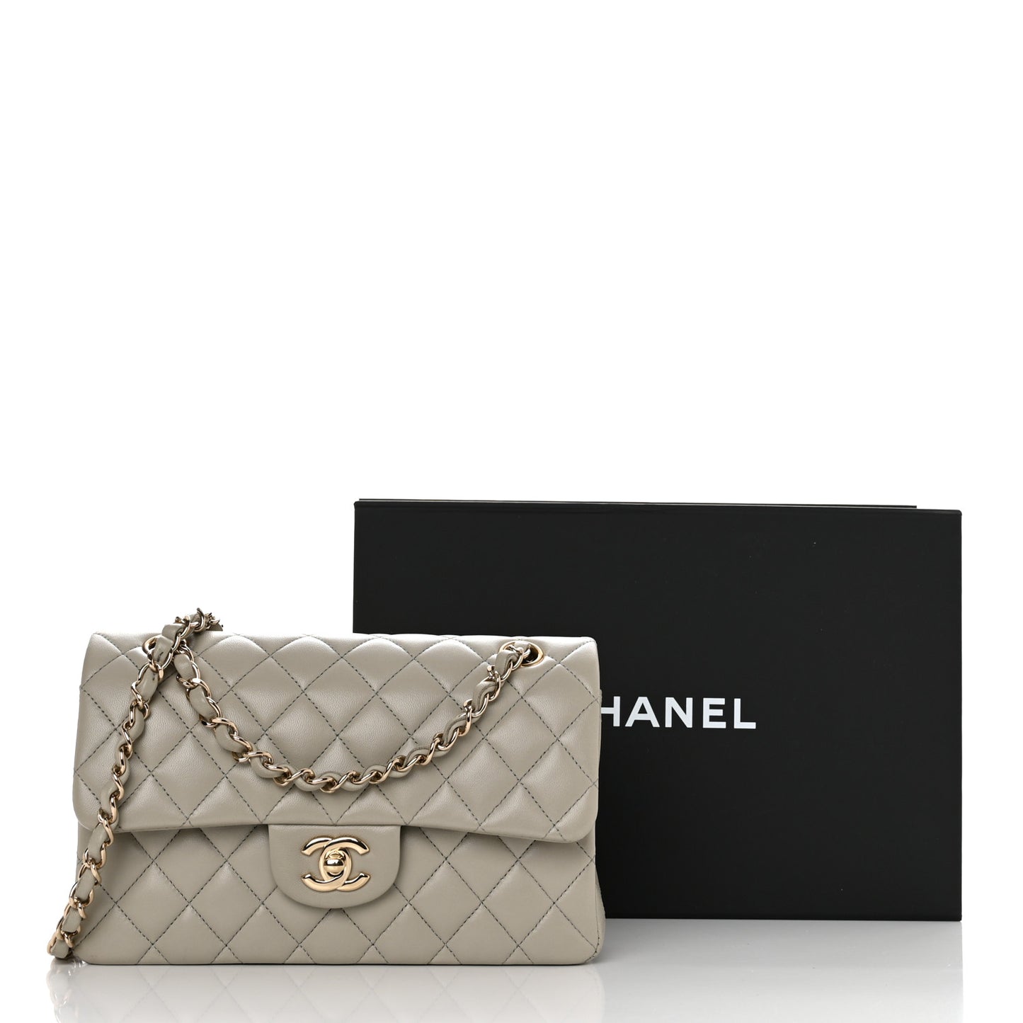 Lambskin Quilted Small Double Flap Light Grey