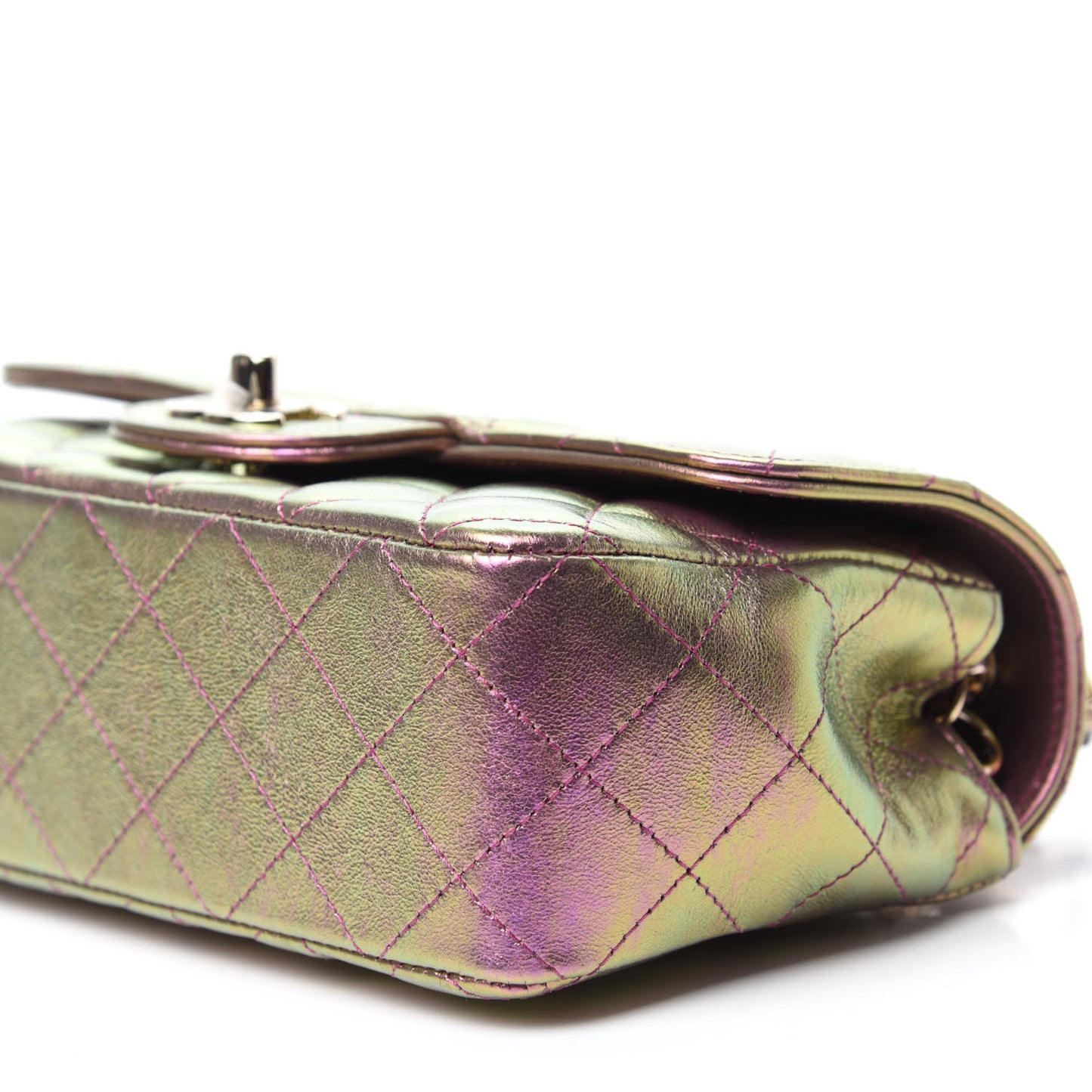 Iridescent Lambskin Quilted Mini Rectangular Flap Purple