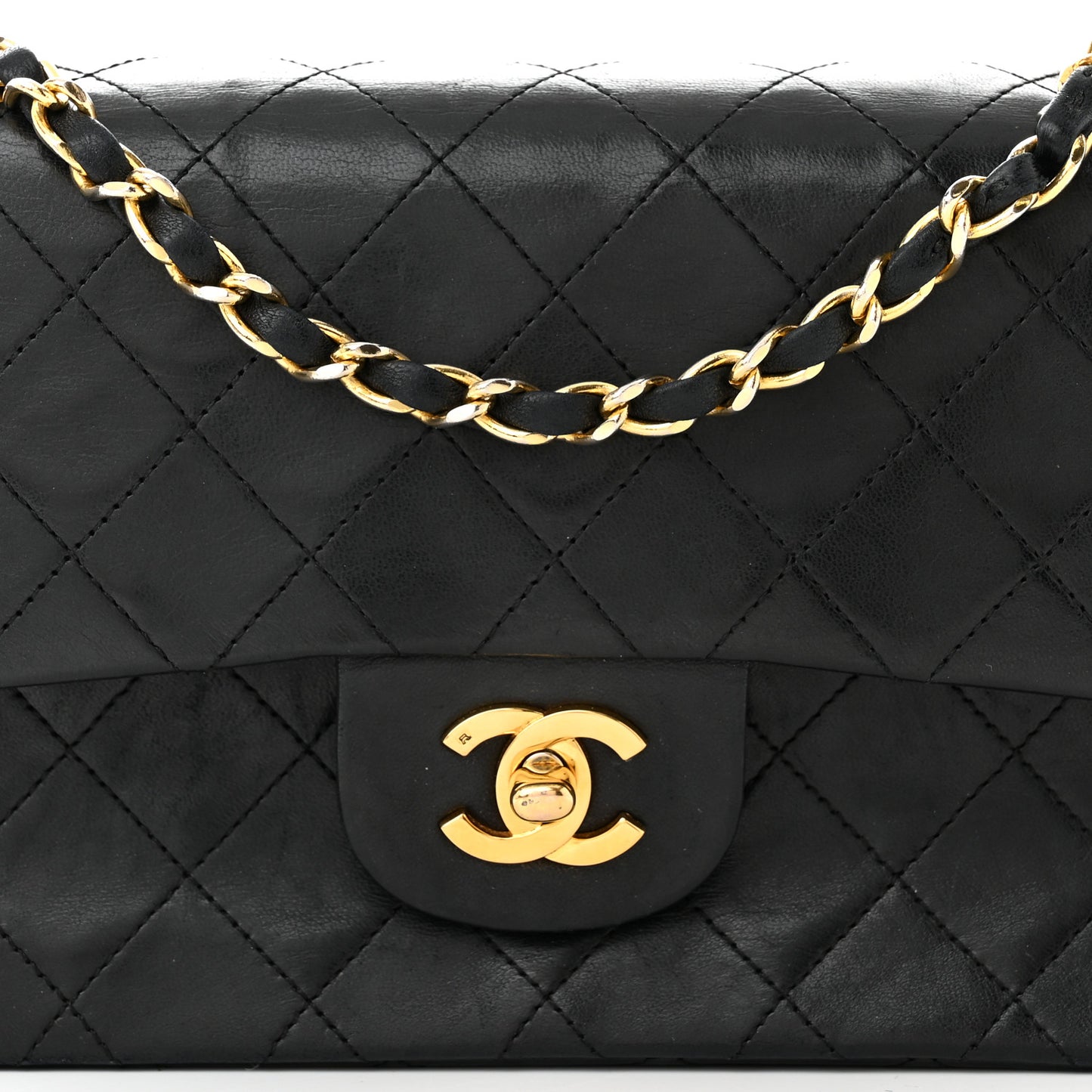 Lambskin Quilted Small Double Flap Black