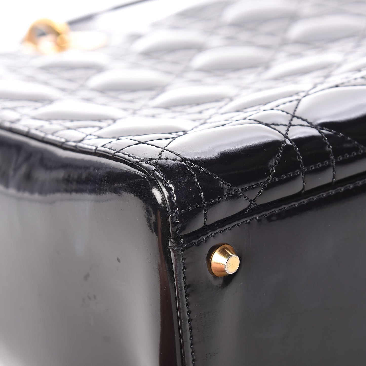 Glazed Calfskin Cannage Large Lady Dior Black