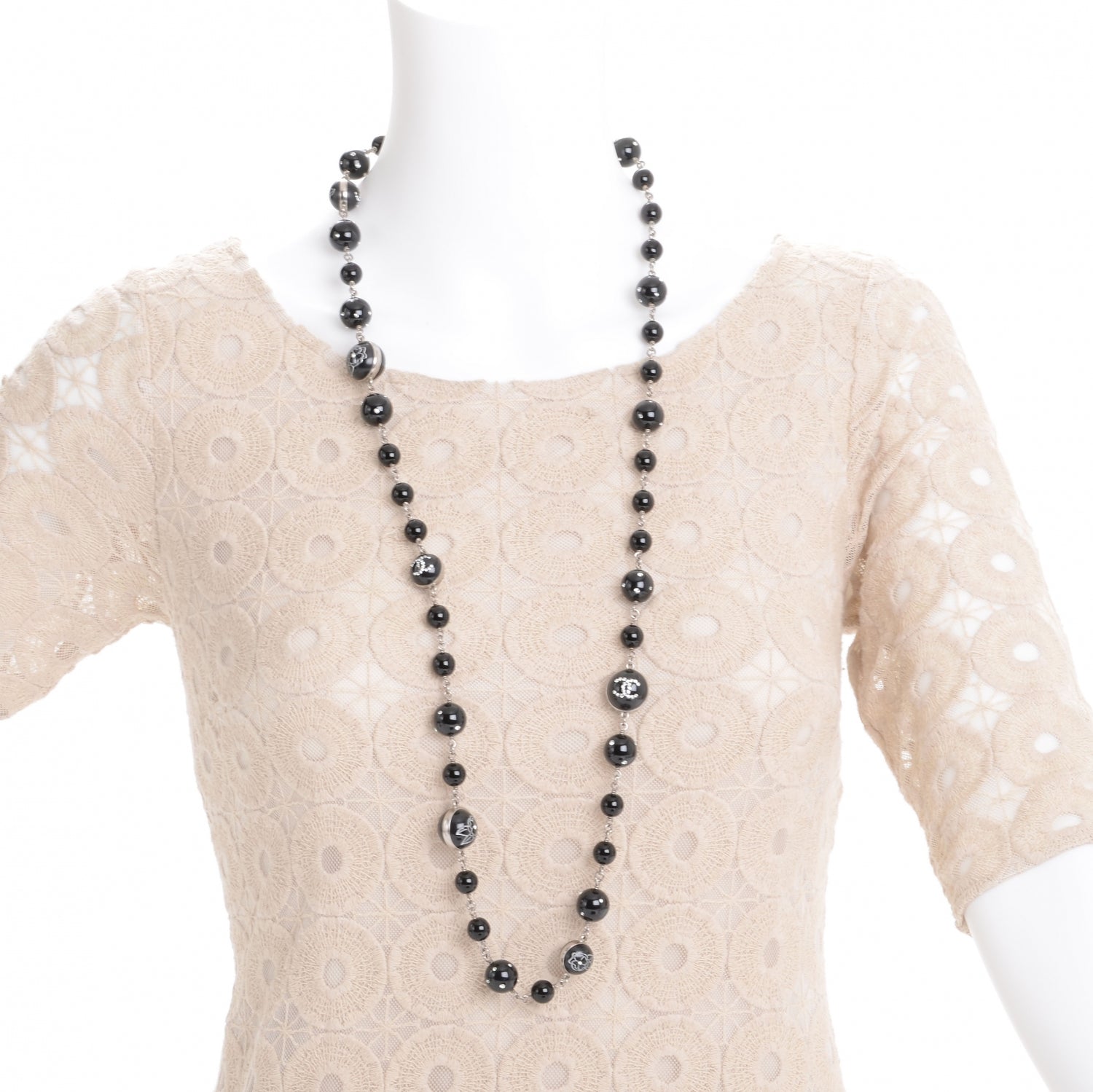 Chanel CC Camellia Beaded Long Necklace Black 2 of 7