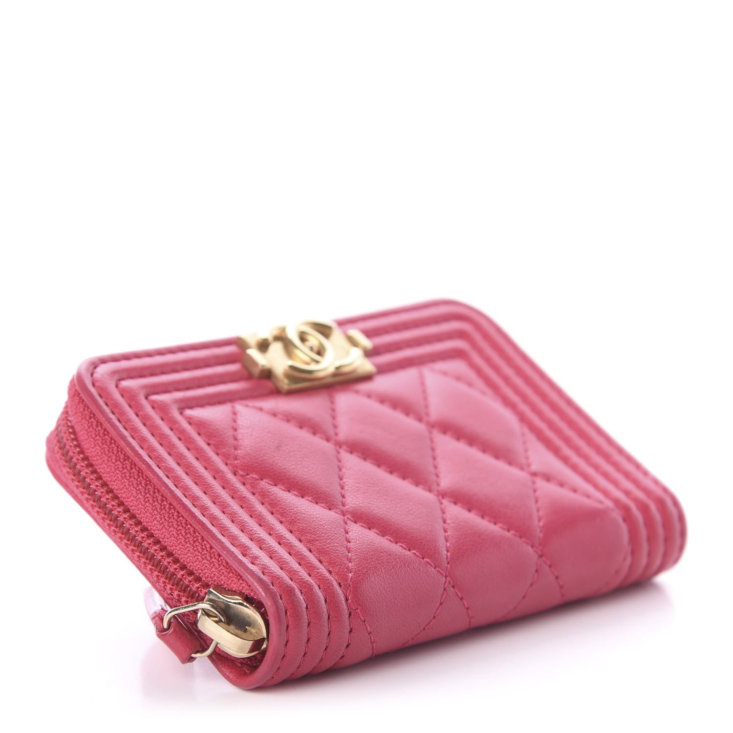 Chanel Lambskin Quilted Boy Zip Around Coin Purse Wallet Fuchsia 3 of 6