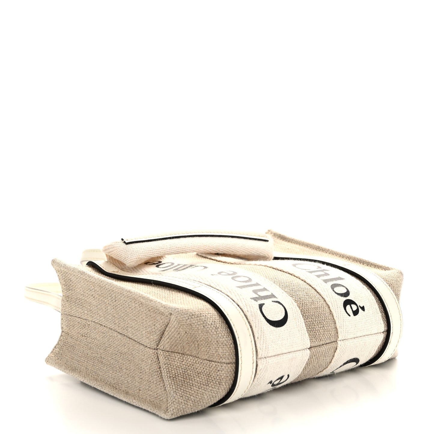 Cotton Calfskin Mini Woody Ribbon Tote White Light Brown