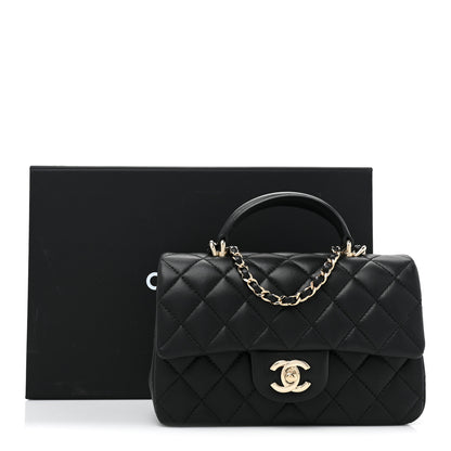 Chanel Lambskin Quilted Mini Top Handle Rectangular Flap Black 2 of 13