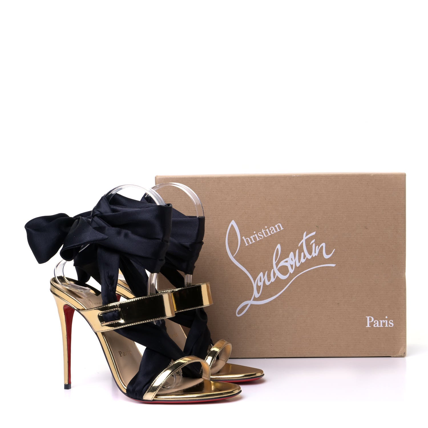 Christian Louboutin Specchio Crepe Foulard Cheville 100 Sandals 37 Gold Black 9 of 9