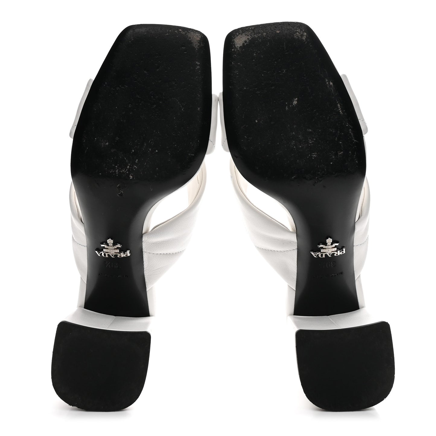 Nappa Logo Quilted Crisscross 65mm Block Heel Slide Sandals 39.5 White