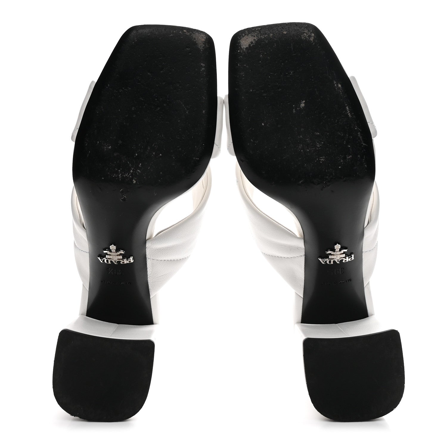 Prada Nappa Logo Quilted Crisscross 65mm Block Heel Slide Sandals 39.5 White 6 of 8