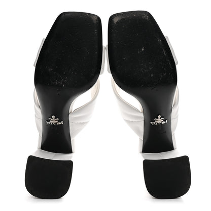 Prada Nappa Logo Quilted Crisscross 65mm Block Heel Slide Sandals 39.5 White 6 of 8