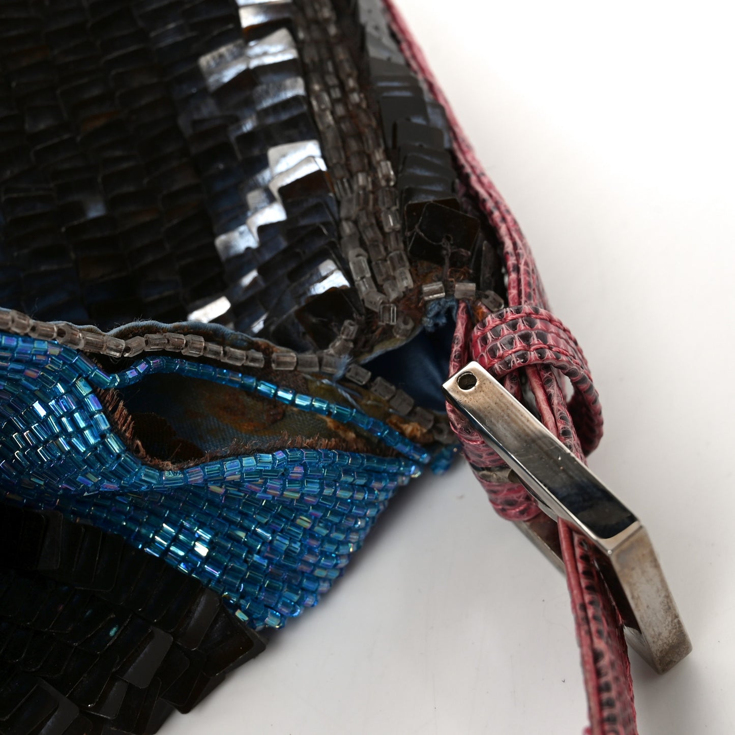 Sequin Beaded Lizard Baguette Black Multicolor