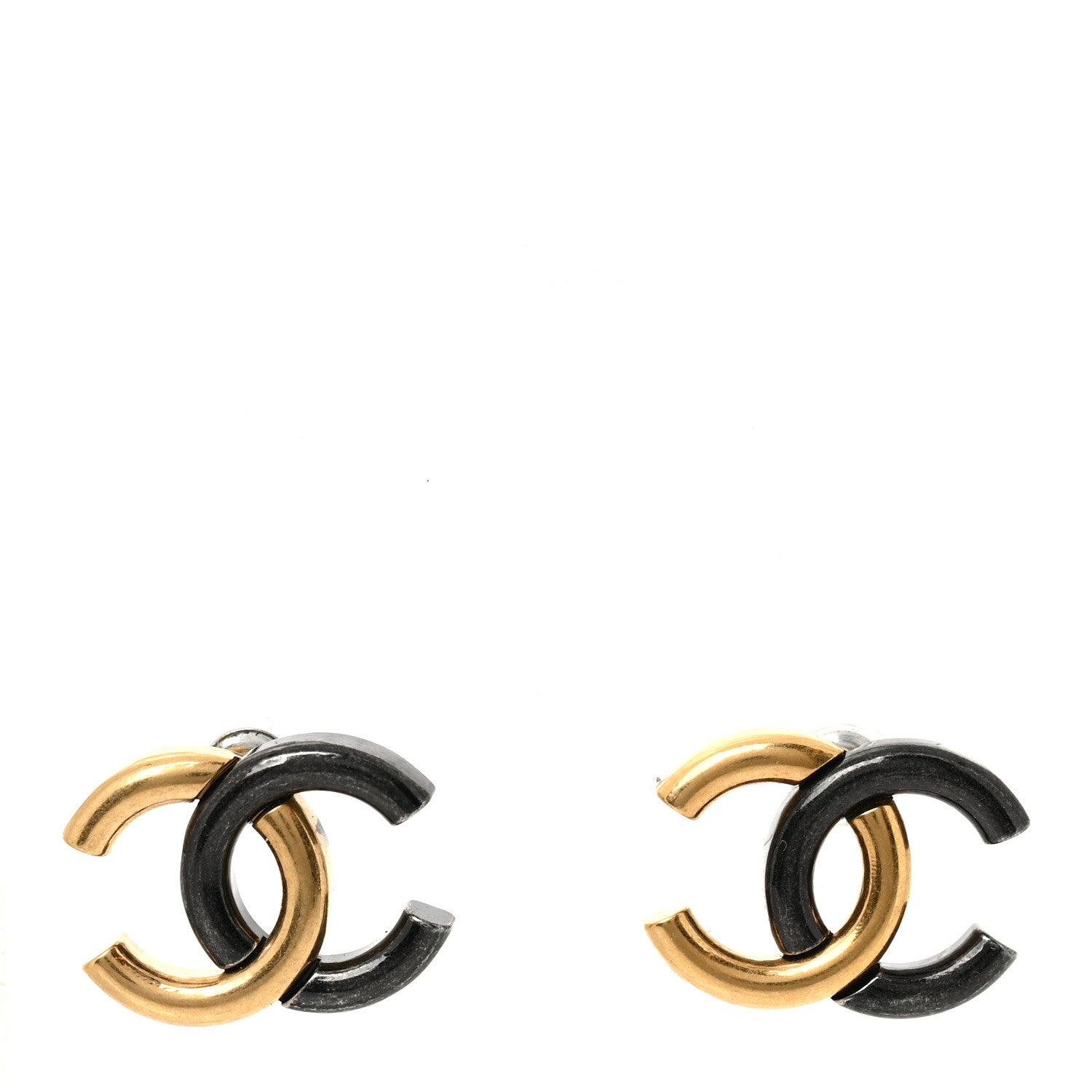 Chanel Metal CC Earrings Gold Ruthenium 1 of 4