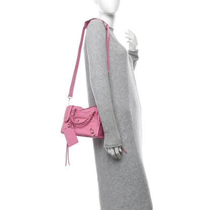 Balenciaga Shiny Supple Calfskin Crocodile Embossed Classic Silver Hardware Mini City Baby Pink 2 of 13