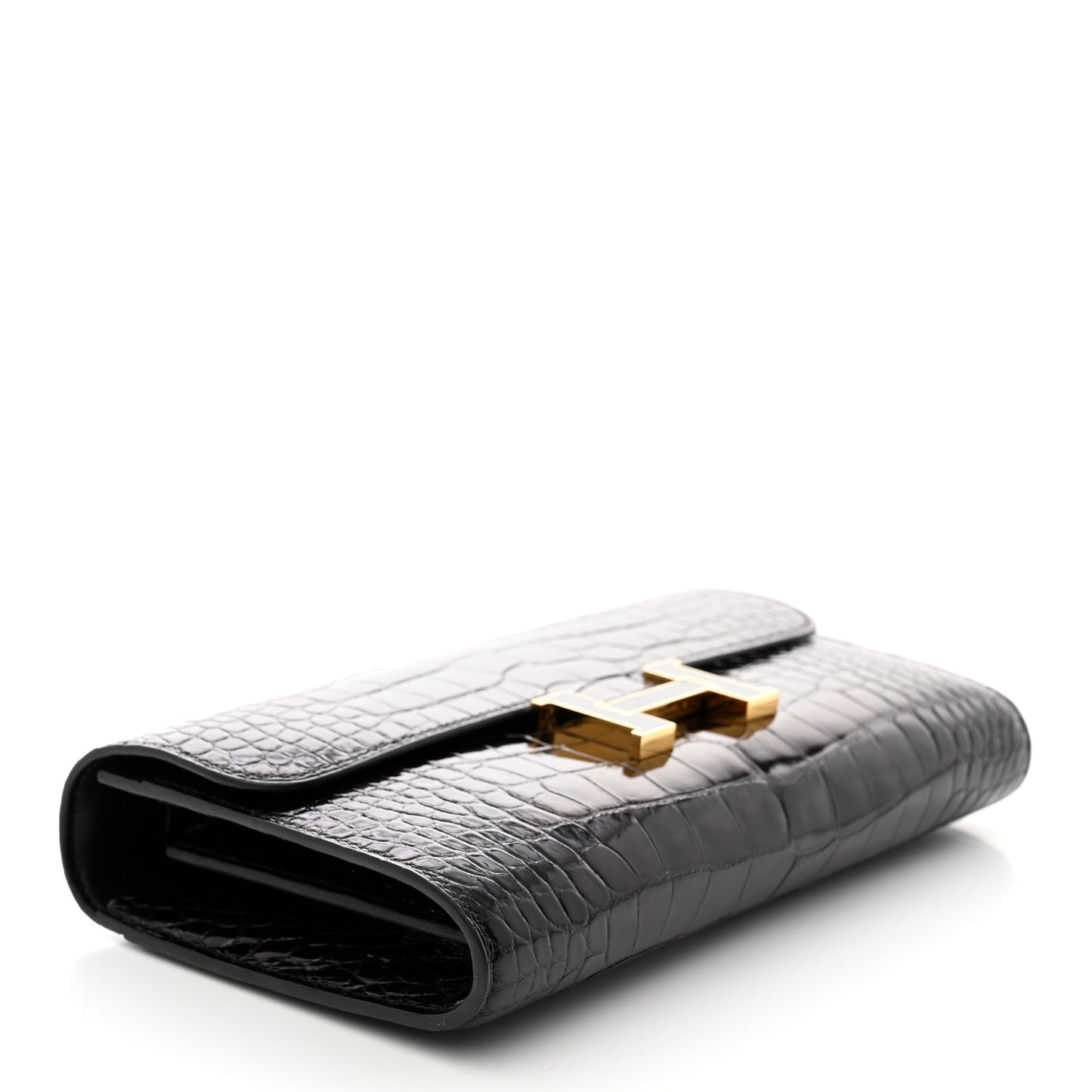 Shiny Alligator Enamel Constance Long Wallet To Go Black
