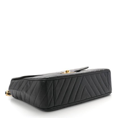 Chanel Caviar Chevron Quilted Maxi Single Flap Black 4 of 10