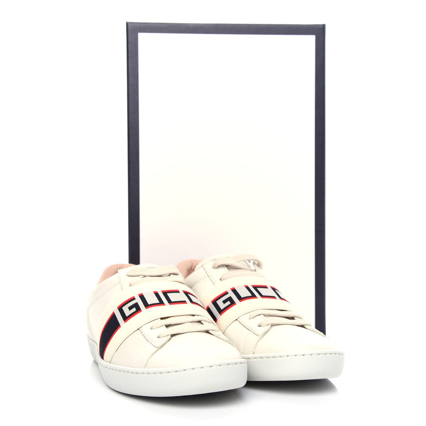 Calfskin Stripe Womens New Ace Sneakers 35.5 New Mystic White Ecru Red Flame