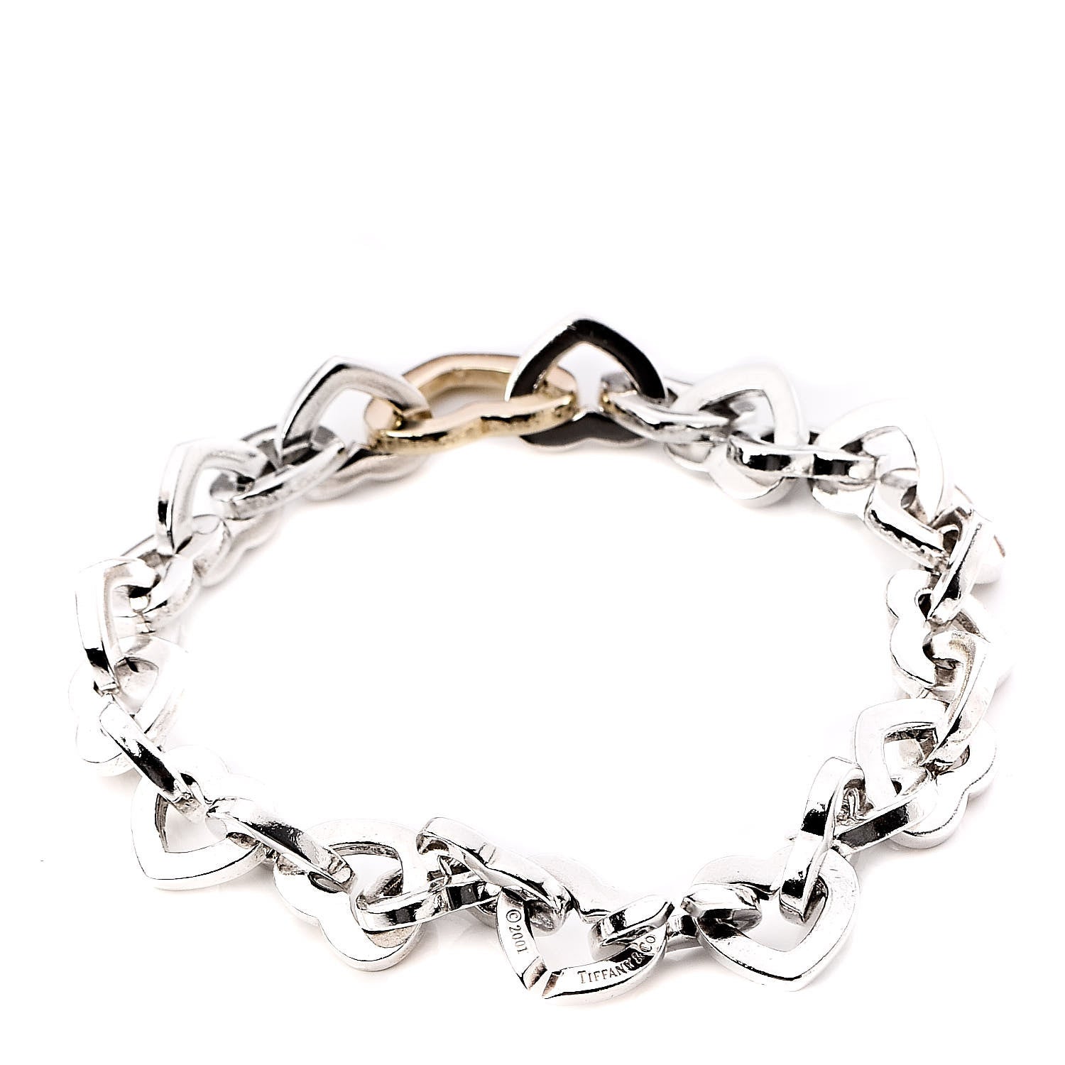 Tiffany Sterling Silver 18K Yellow Gold Heart Links Bracelet 3 of 6