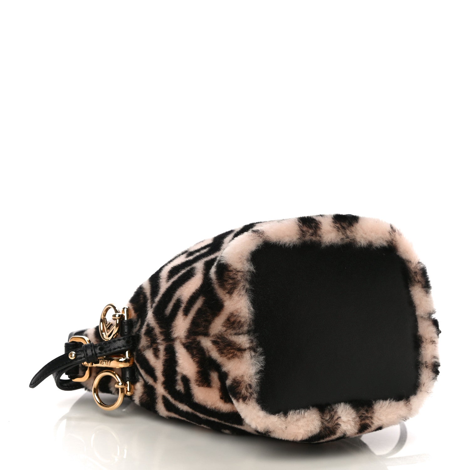 Fendi Shearling F is Fendi Macro FF 1974 Diagonal Mini Mon Tresor Bucket Bag Light Rose Black 4 of 10