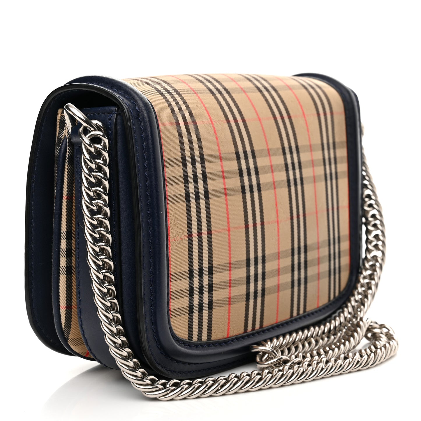 Smooth Calfskin 1983 Knight Check Link Shoulder Bag Ink Blue