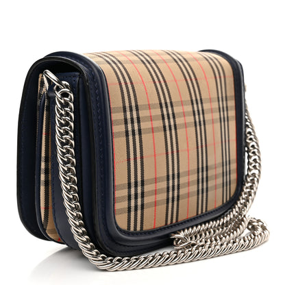 Burberry Smooth Calfskin 1983 Knight Check Link Shoulder Bag Ink Blue 3 of 10