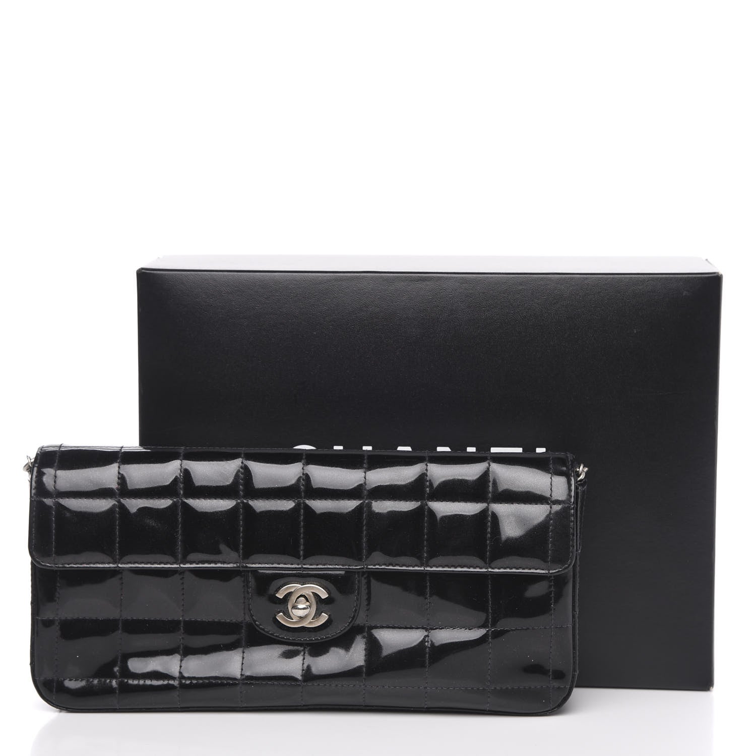 Chanel Patent Quilted East West Chocolate Bar Flap Black 14 of 14