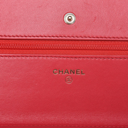 Chanel Lambskin Quilted Wallet On Chain WOC Light Red 6 of 10