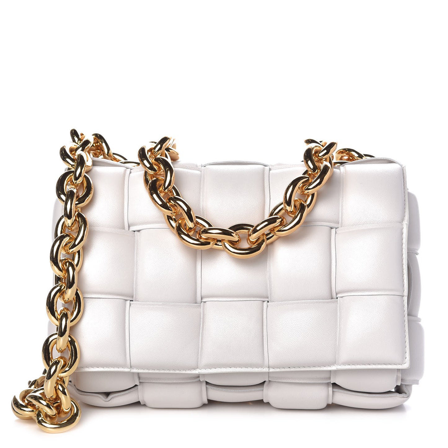 Lambskin Maxi Intreccio Padded Chain Cassette Crossbody Bag White