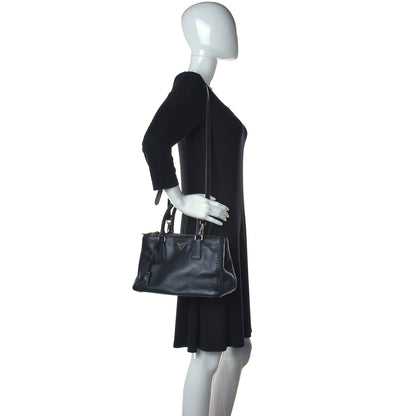 Prada City Calf Hand Stitched Small Galleria Double Zip Tote Black 2 of 14